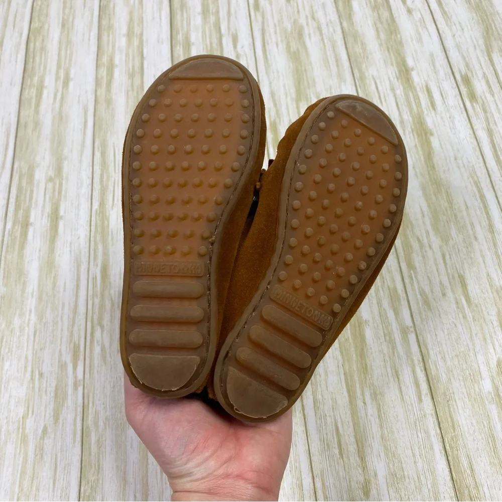 Minnetonka Brown Suede Kilty Moccasin Shoes